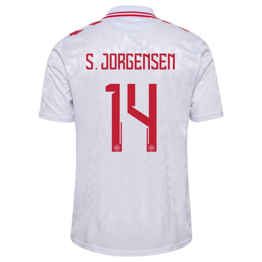 Mulher Camisola Dinamarca Sebastian Jorgensen #14 Branco Alternativa 24-26 Camisa Brasil
