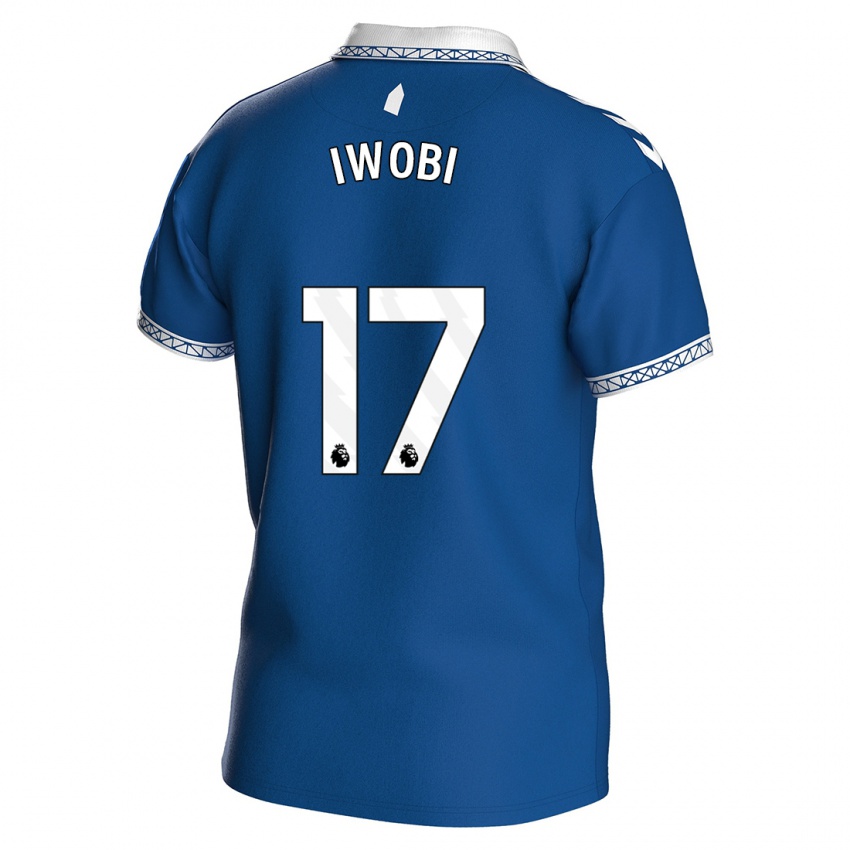 Criança Camisola Alex Iwobi #17 Azul Real Principal 2023/24 Camisa Brasil