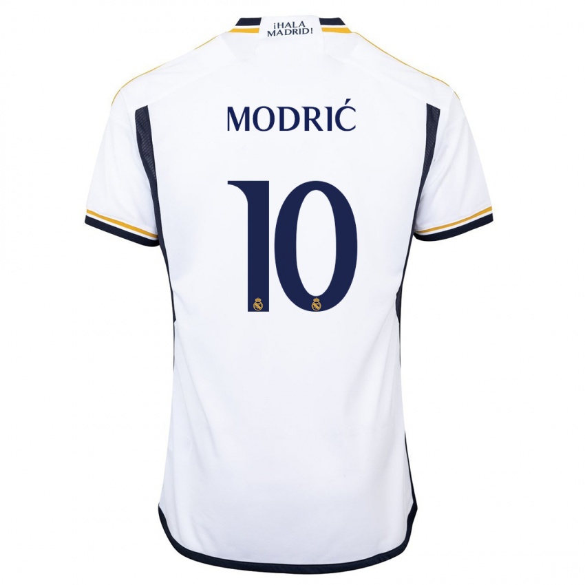 Criança Camisola Luka Modric #10 Branco Principal 2023/24 Camisa Brasil