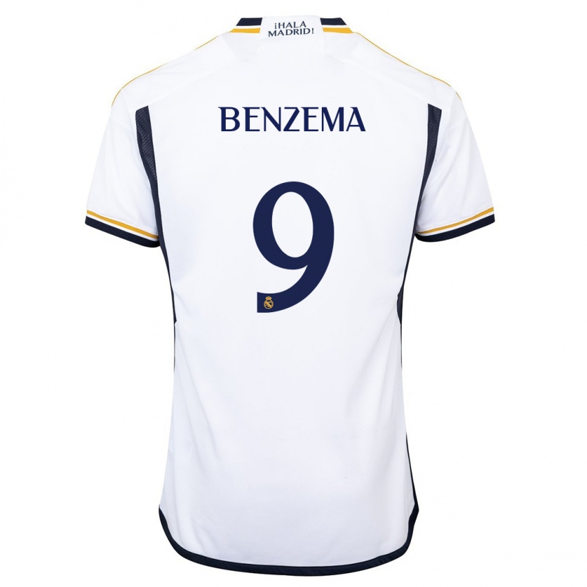 Criança Camisola Karim Benzema #9 Branco Principal 2023/24 Camisa Brasil