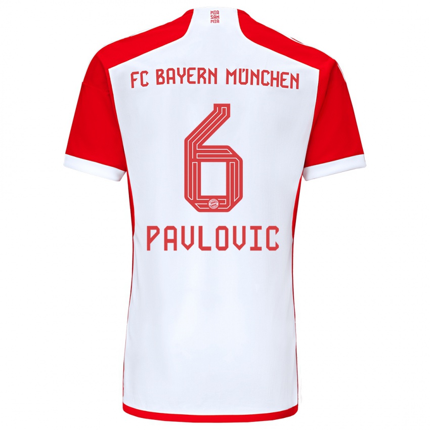 Criança Camisola Aleksandar Pavlovic #6 Vermelho Branco Principal 2023/24 Camisa Brasil