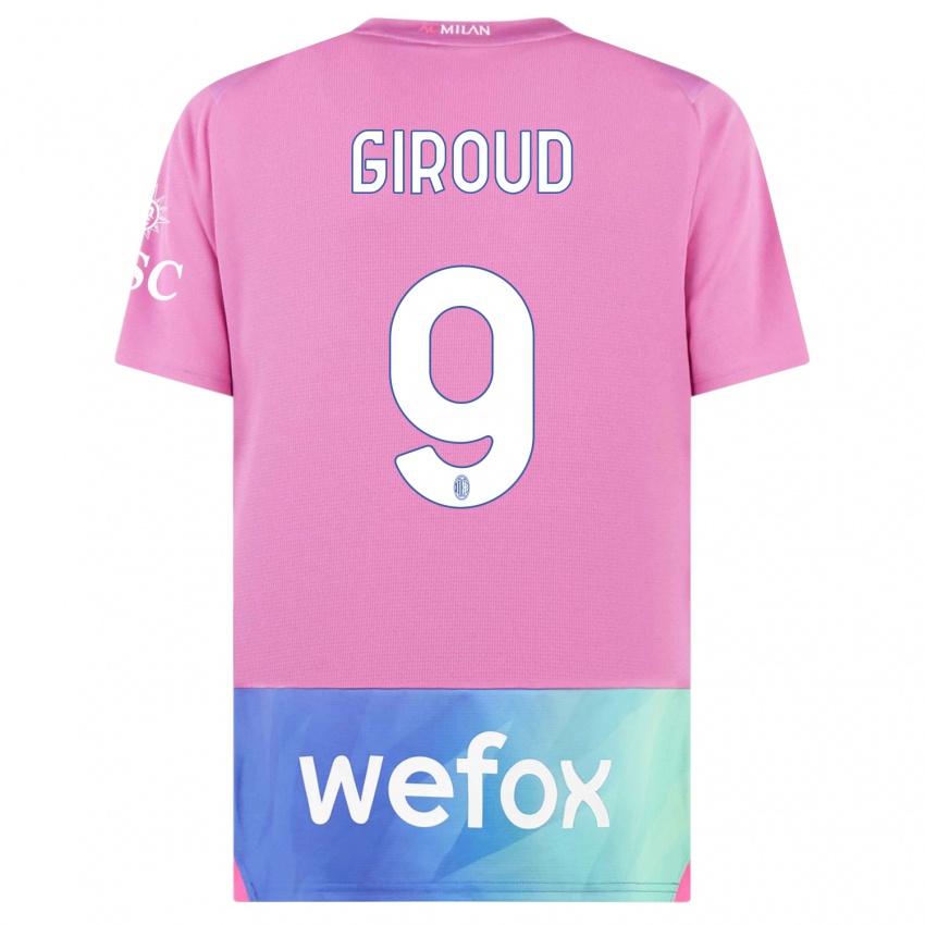 Criança Camisola Olivier Giroud #9 Rosa Roxo Terceiro 2023/24 Camisa Brasil