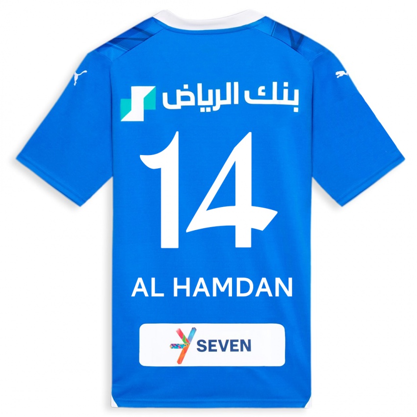 Homem Camisola Abdullah Al-Hamdan #14 Azul Principal 2023/24 Camisa Brasil