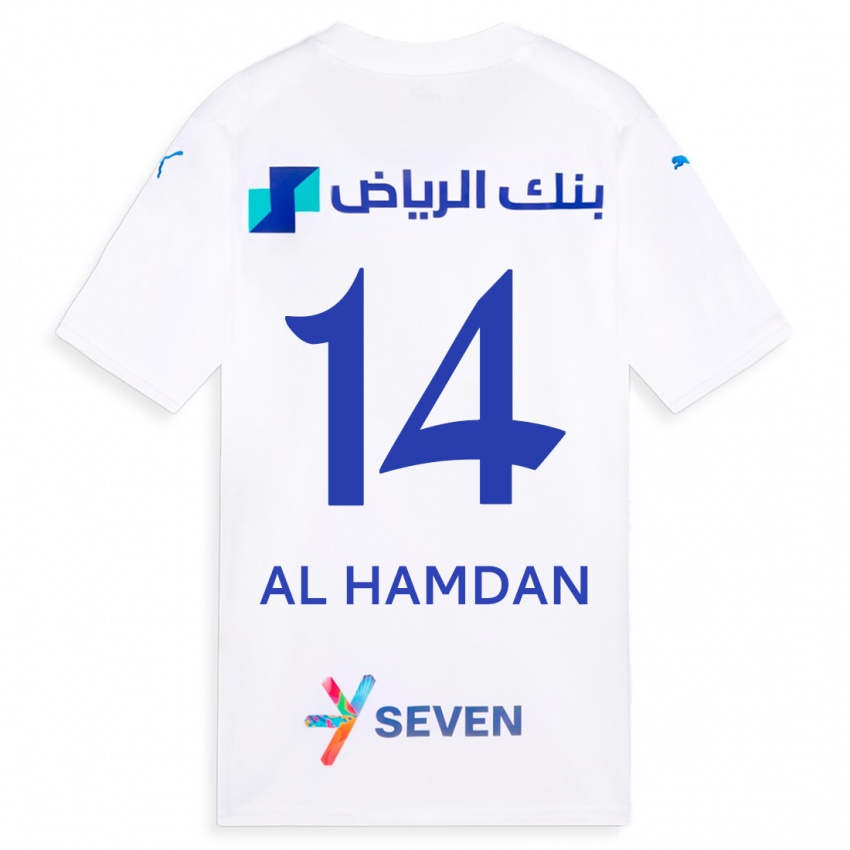 Homem Camisola Abdullah Al-Hamdan #14 Branco Alternativa 2023/24 Camisa Brasil