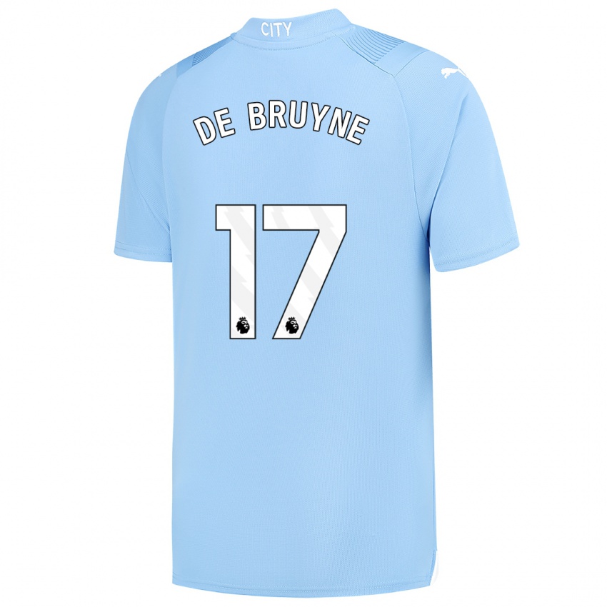 Mulher Camisola Kevin De Bruyne #17 Azul Claro Principal 2023/24 Camisa Brasil