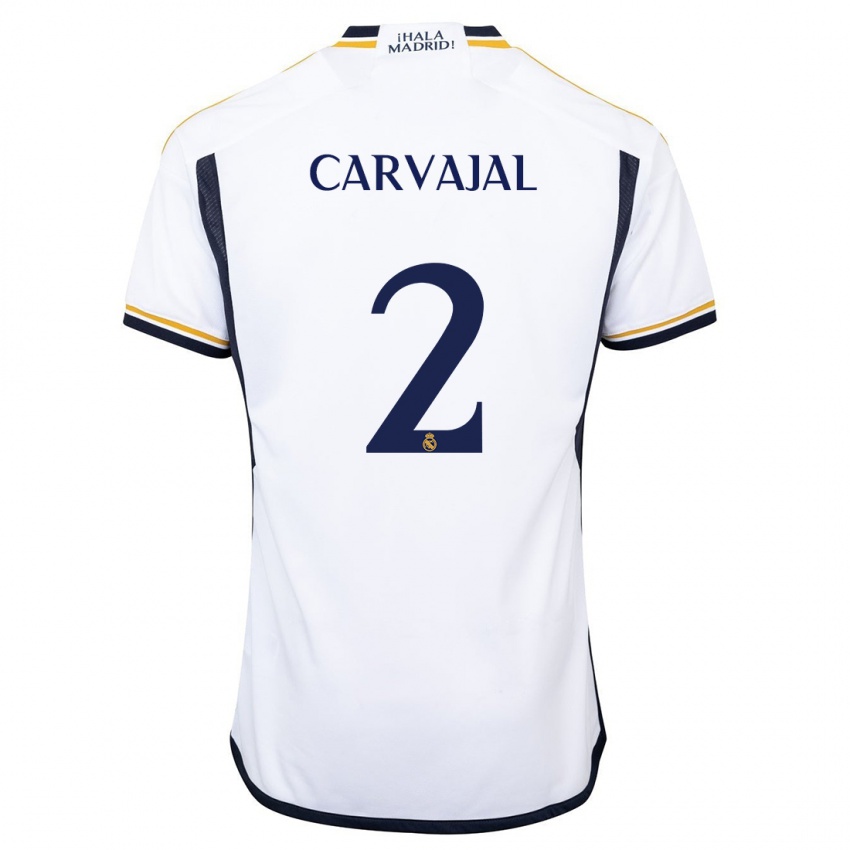 Mulher Camisola Daniel Carvajal #2 Branco Principal 2023/24 Camisa Brasil