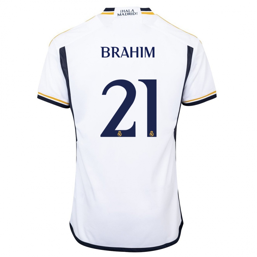Mulher Camisola Brahim Diaz #21 Branco Principal 2023/24 Camisa Brasil