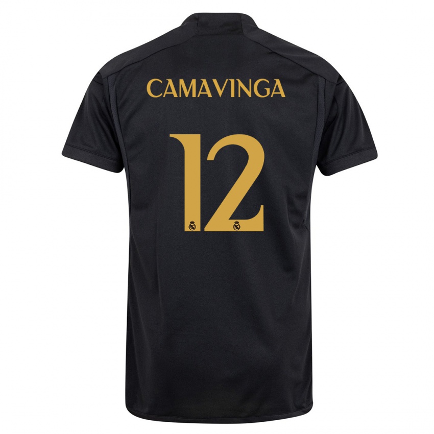 Mulher Camisola Eduardo Camavinga #12 Preto Terceiro 2023/24 Camisa Brasil