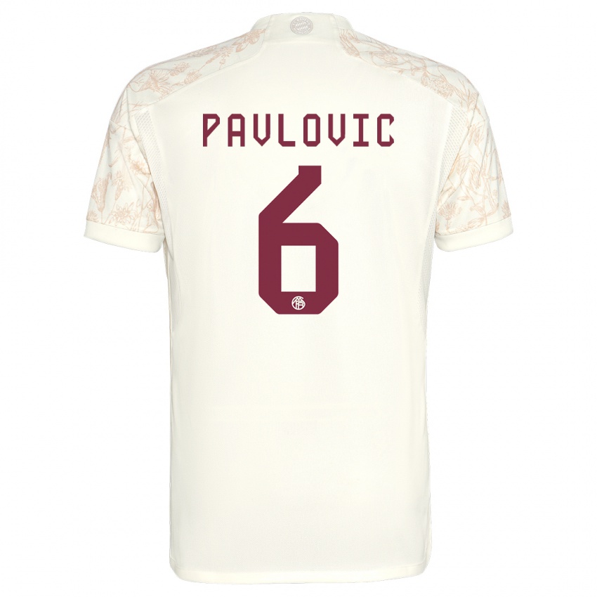 Mulher Camisola Aleksandar Pavlovic #6 Off White Terceiro 2023/24 Camisa Brasil