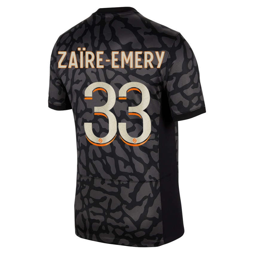 Mulher Camisola Warren Zaire Emery #33 Preto Terceiro 2023/24 Camisa Brasil